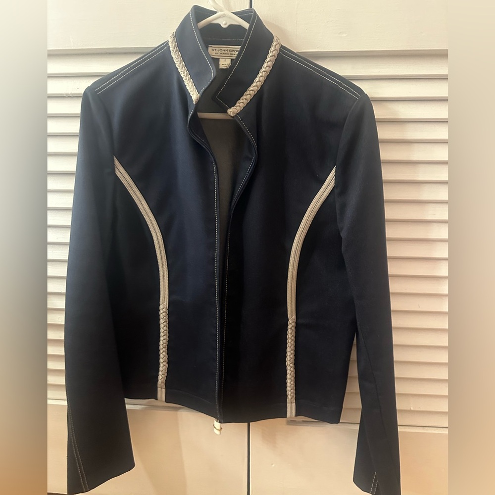St . John Sport Denim Pants & Jacket ,Piping trimmed in leather.